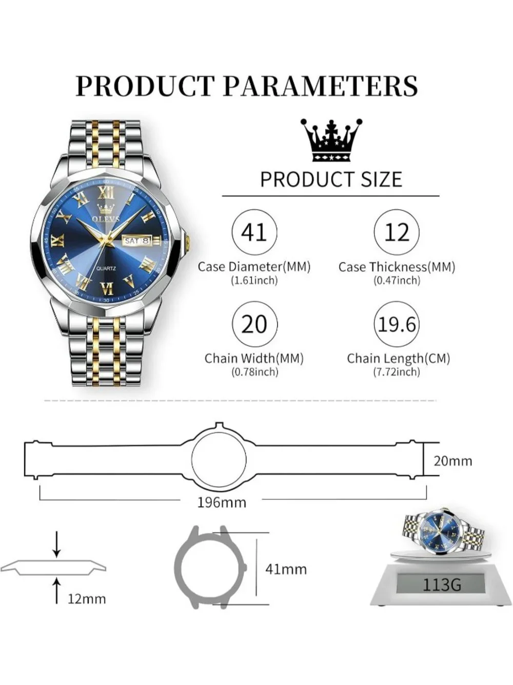 Mens Silver Blue Analog Quartz Numerals Classic Luxury Luminous Waterproof Watch